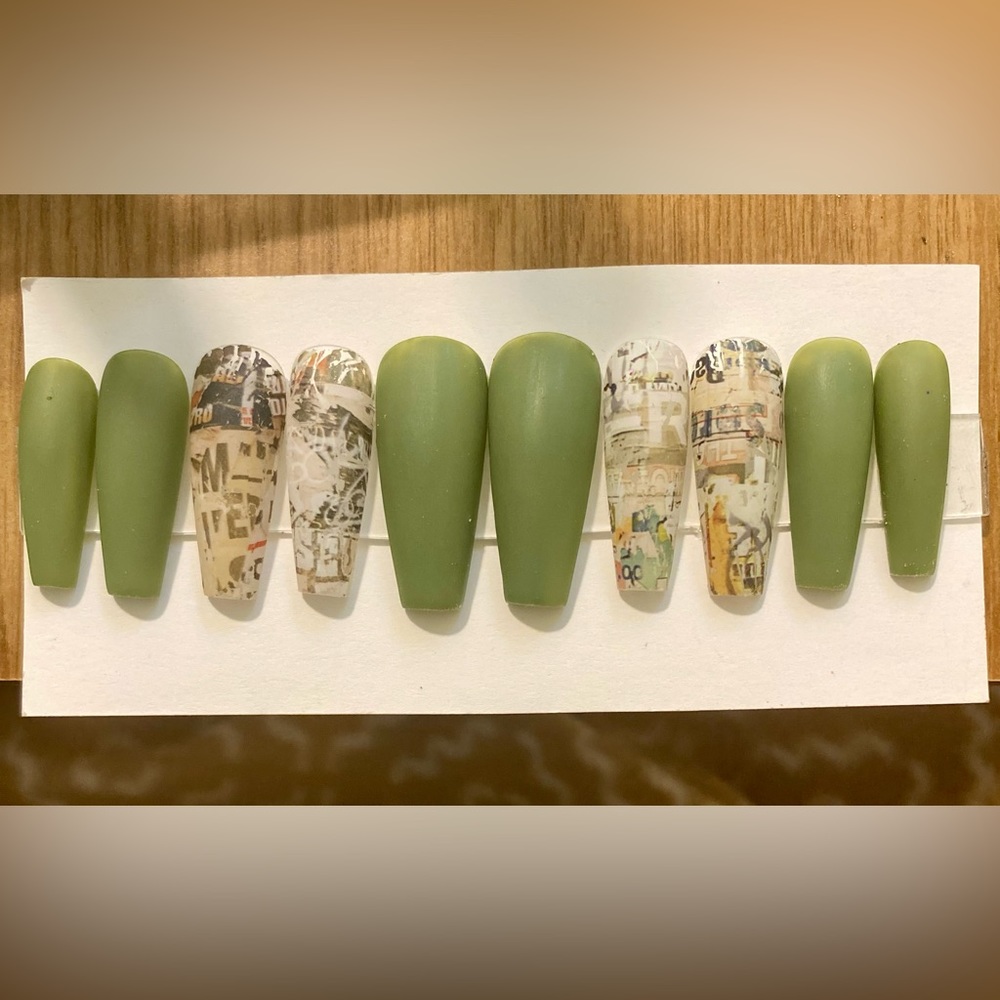 Army Green Press On Nails